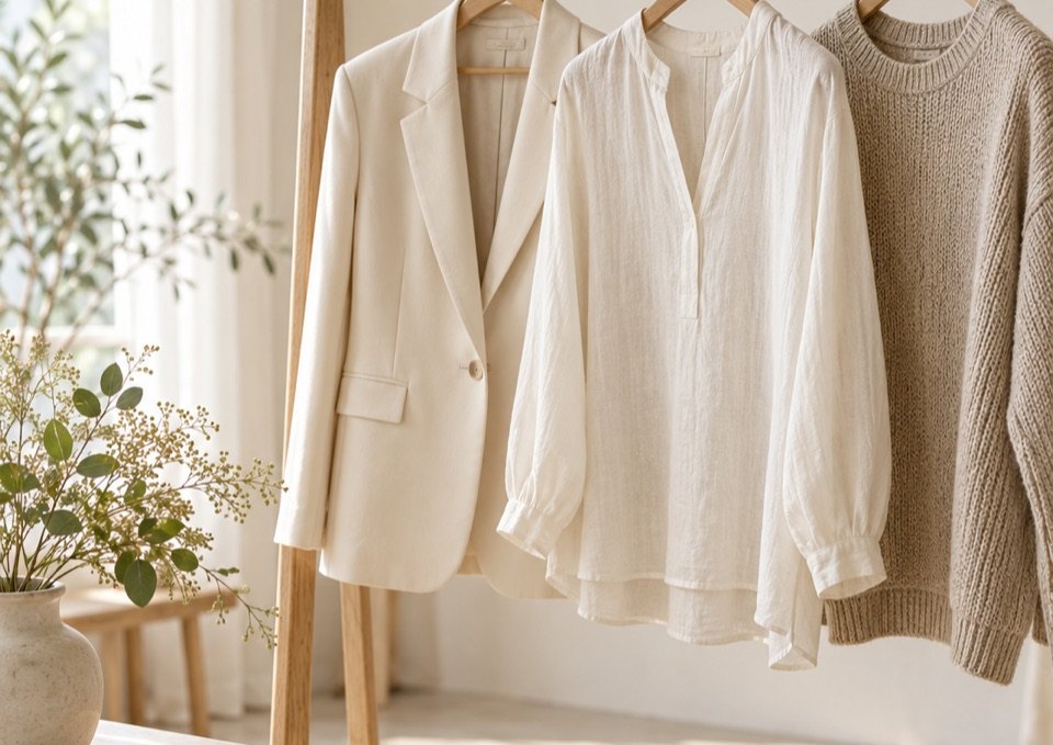 形と素材の異なる洋服を見比べるイメージ(生成画像)